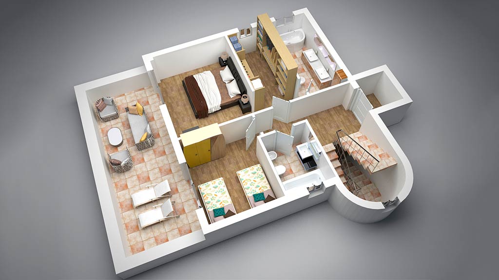 renders vista distribución interior vivienda
