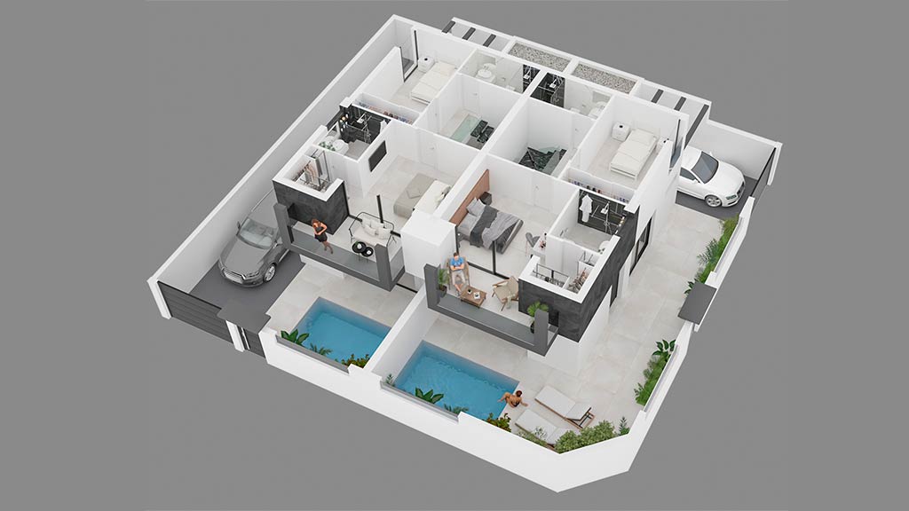 infografia vista 3d plano vivienda